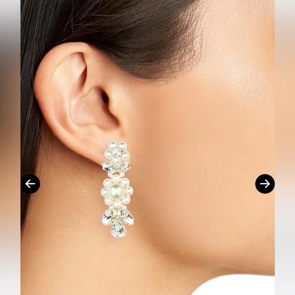 Bridal Simone Rocha Wedding Silver and White Crystal and Pearl Drop Earrings - Picture 6 of 6
